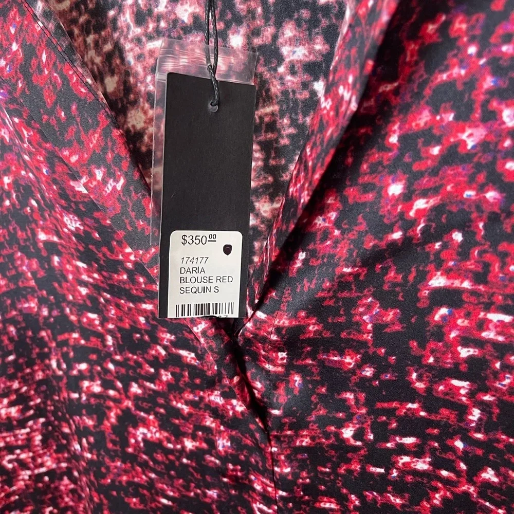 Catherine Gee Daria French Cuff 100% Silk Red Sequin Blouse Oversized S - Picture 4 of 7